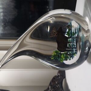 Larson Hand Painted Crystal Moose Art Clear Glass Paperweight